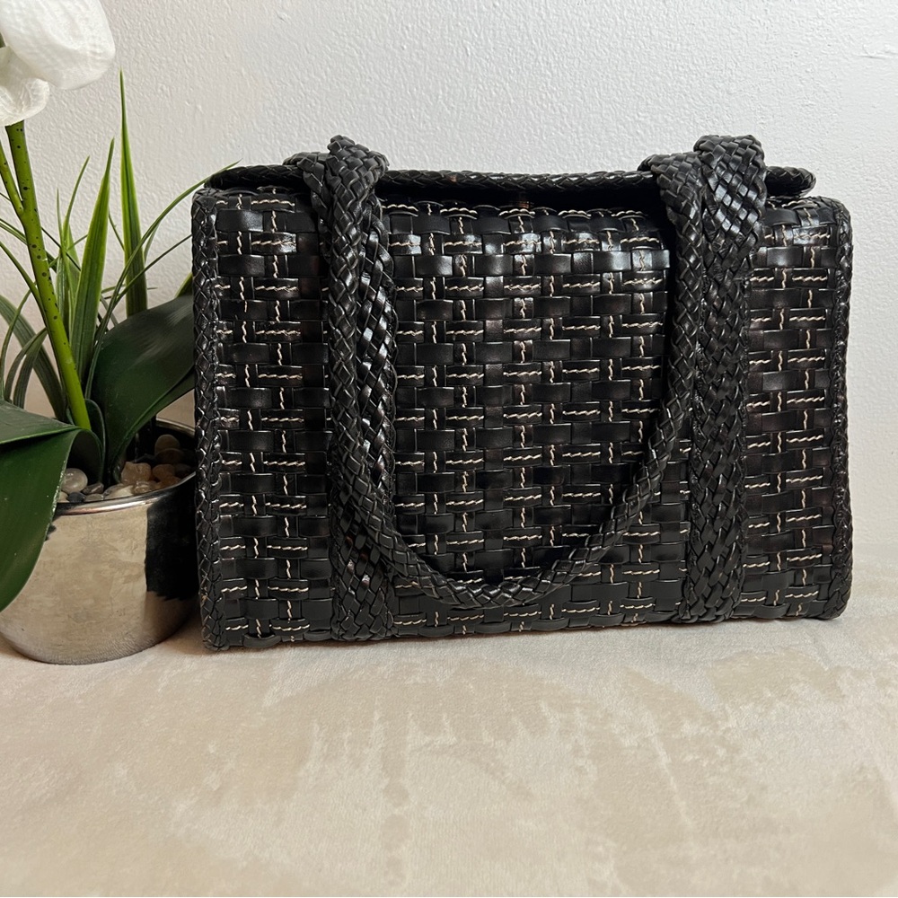 🩷 Elliott Lucca black woven leather tote 💚🩷💚